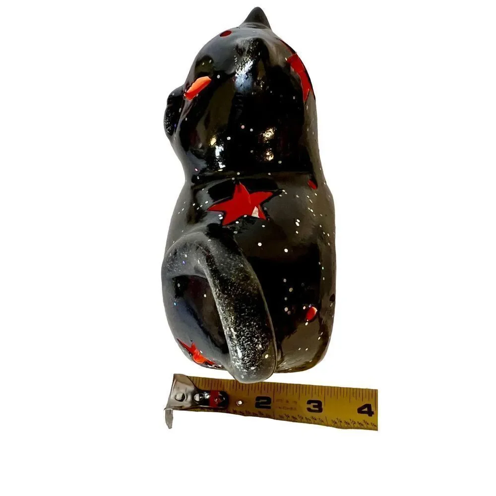 VTG Halloween Black Orange Ceramic Cut Out Glitter Cat Tealight Holder Decor